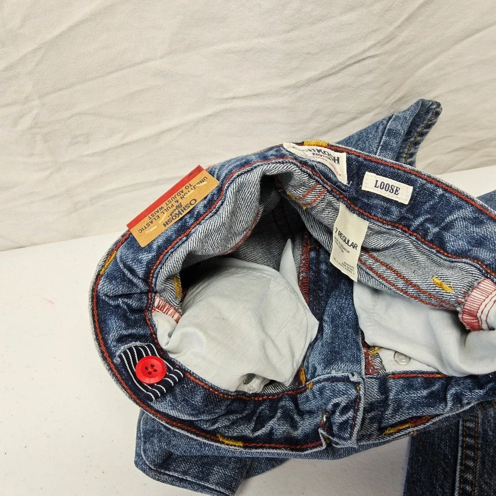 OshKosh B'gosh Loose Fit Jeans Kids Size 7 Blue Denim Adjustable Waist NWT